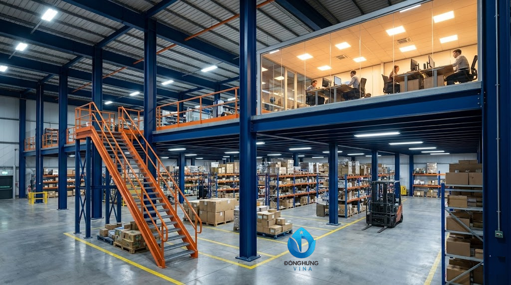 Hệ thống kệ sàn Mezzanine kết hợp văn phòng và kho chứa hàng
