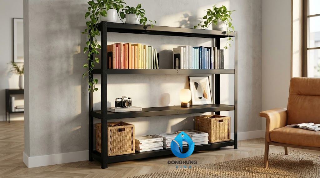 Kệ Sắt V 3 tầng: dài 1000 x rộng 400 x cao 1000 mm 4 Hình ảnh thực tế kệ sắt V 3 tầng cao 1m nhỏ gọn